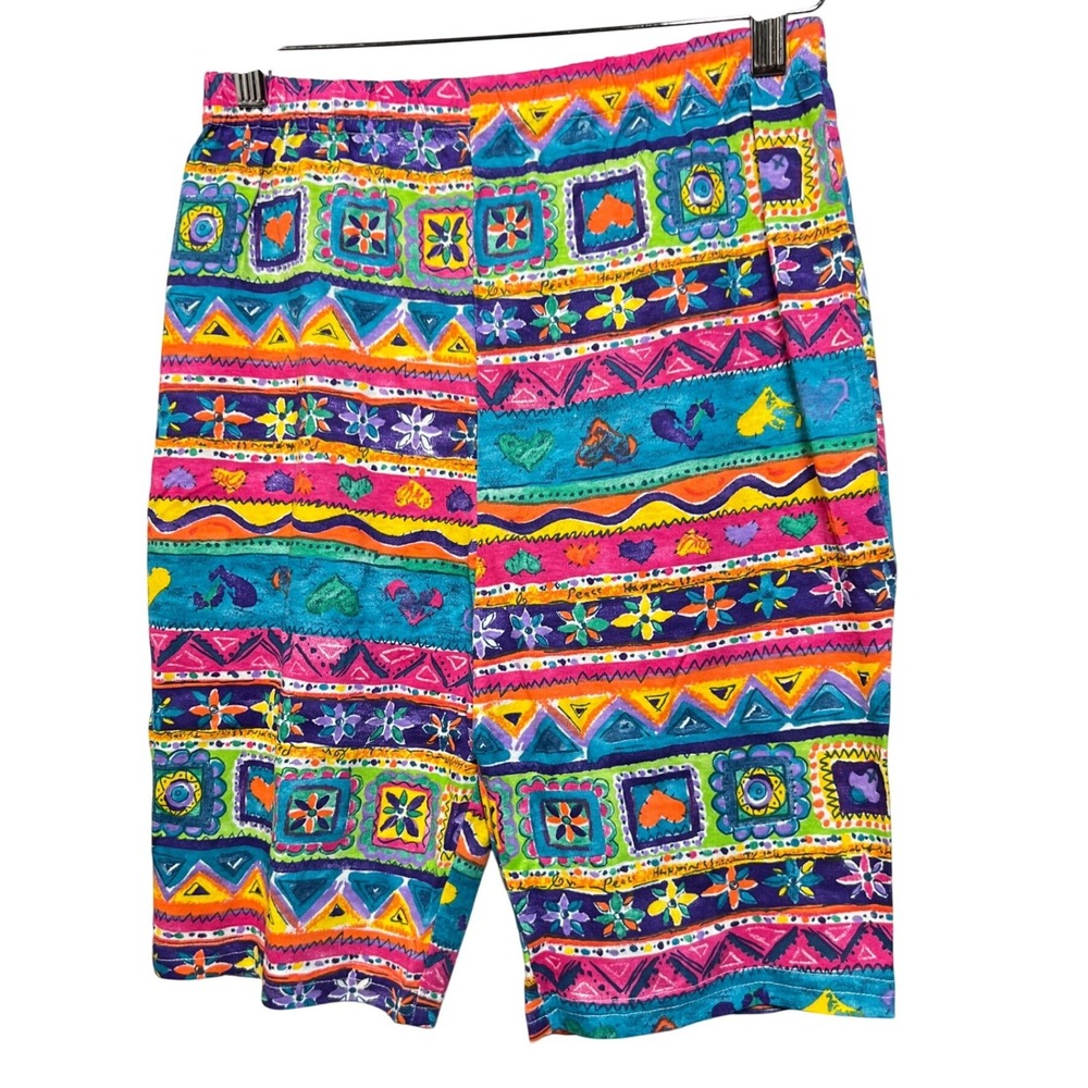 Vintage 90s Side x Side Kids Shorts Neon Geometric‎ Print Size 14 Made in USA